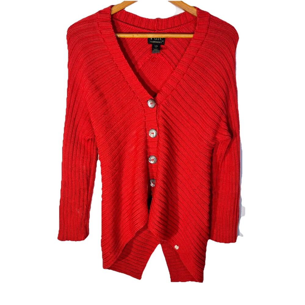 Pure Handknit Womens Chunky Knit 100% Cotton Cardigan Sweater Size S/M